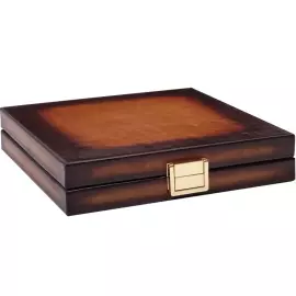 Exclusive domino set "Alligator" made of leather, cognac